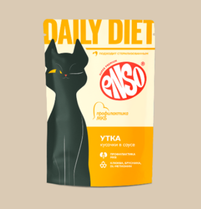 ENSO DAILY DIET Корм влажный полнорационный для взрослых кошек, профилактика МКБ, кусочки в соусе с уткой, пауч, 85 гр MZB309297 - фото 16261