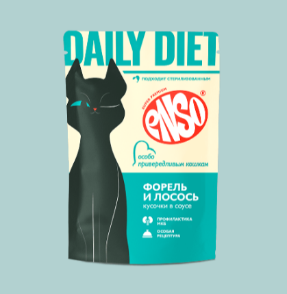 ENSO DAILY DIET Корм влажный полнорационный профилактический для взрослых привередливых кошек, кусочки в соусе с форелью и лососем, 85 гр MZB309327 - фото 16265