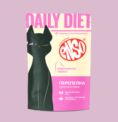 ENSO DAILY DIET Корм влажный полнорационный для взрослых кошек, профилактика стресса, кусочки в соусе с перепелкой, 85 гр MZB309334 - фото 16269