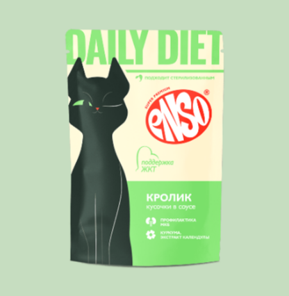 ENSO DAILY DIET Корм влажный полнорационный профилактический для взрослых кошек, поддержание здоровья ЖКТ, кусочки в соусе с кроликом, 85 гр MZB309280 - фото 16292