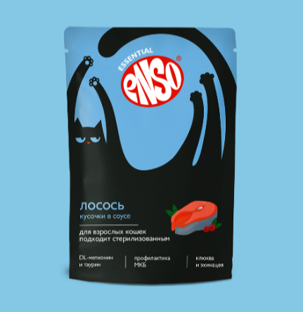 ENSO Корм влажный полнорационный для взрослых кошек, кусочки в соусе с лососем, 85 гр MZB969975 - фото 16300