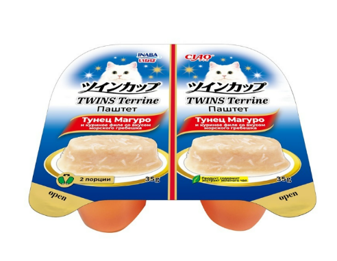 INABA ЧАО ТВИНС ТЕРРИН Паштет для кошек тунец Магуро и куриное филе со вкусом морского гребешка, 70 гр MZB644405 - фото 16320