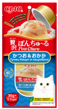 INABA Ciao Pon Churu Суфле-лакомство для кошек Тунец Кацуо и кацуобуси, 35 гр*2 шт MZB947520 - фото 16358