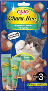 INABA CIAO Churu Bee Запеченные трубочки для кошек Куриное филе и тунец, 10 гр*3 шт MZB644634 - фото 16366