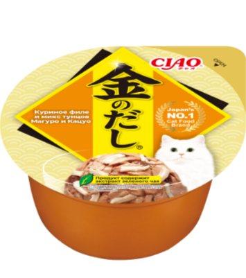 INABA Kinnodashi cup Куриное филе и микс тунцов Магуро и Кацуо Дополнительный рацион для кошек, 70 гр MZB947728 - фото 16378