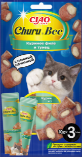 INABA ЧУРУ БИ Куриное филе и запечённый тунец Кацуо лакомство запечённые трубочки для кошек, 3 шт*10 гр MZB626395 - фото 16381