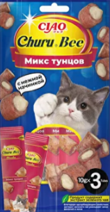 INABA ЧУРУ БИ Тунец Магуро и запечённый тунец Кацуо лакомство запечённое трубочки для кошек, 3 шт*10 гр MZB626371 - фото 16385