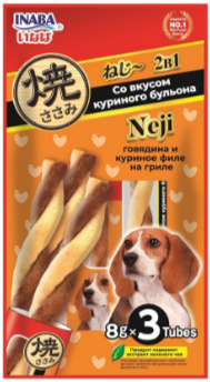 INABA Neji лакомство для собак Говядина и куриное филе на гриле со вкусом куриного бульона, 8 гр*3 шт MZB644689 - фото 16389