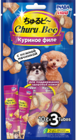 INABA Churu Bee Запеченные трубочки для собак Куриное филе для красоты кожи и шерсти, 10 гр*3 шт MZB644566 - фото 16394