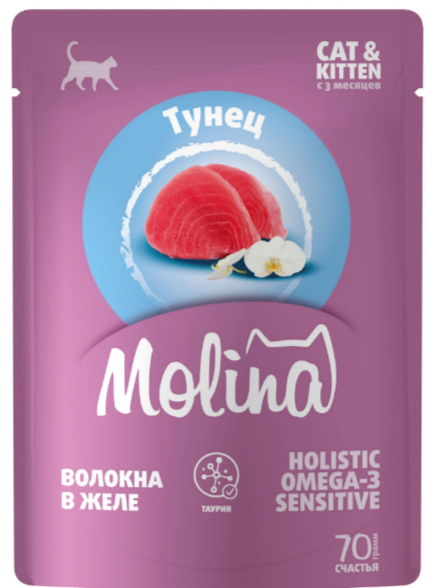 MOLINA SUPERPREMIUM Пауч с Тунцом для котят и кошек, волокна в желе, 70 гр MZB060048 - фото 16404