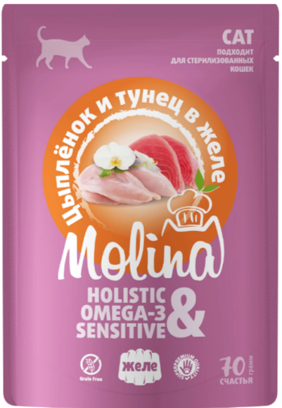 MOLINA Пауч для взрослых кошек цыпленок и тунец в желе, 70 гр MZB061229 - фото 16420