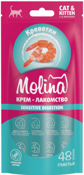 MOLINA Лакомство для котят и кошек "Крем-лакомство с Креветками" Sensitive digestion, 144 гр MZB013408 - фото 16491