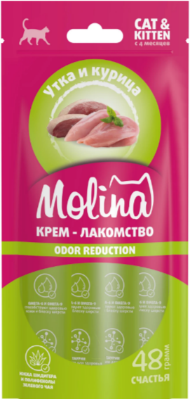 MOLINA Лакомство для котят и кошек "Крем-лакомство с уткой и курицей" Odor reduction, 144 гр MZB013415 - фото 16500