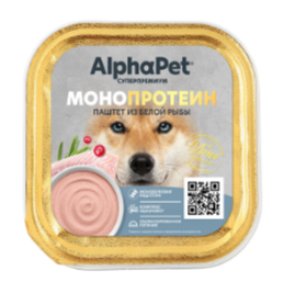 КОРМ ALPHAPET Белая рыба монопротеиновый паштет для взрослых собак, 100 гр MZB817054 - фото 16784