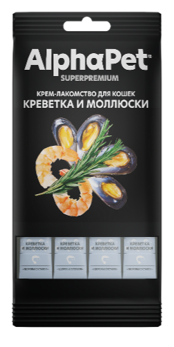 ЛАКОМСТВО ALPHAPET Крем-суп для кошек с креветкой и моллюсками, 48 гр MZB654820 - фото 16926