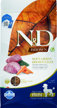Фармина Корм НД ДОГ GF Brown Lamb, Spirulina & Carrot Adult Mini / с ягненком, спирулиной и морковью беззерновой сухой корм для взрослых собак мелких пород, 2 кг MZB041029 - фото 17031