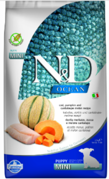 N&D Dog Ocean с треской, тыквой и дыней беззерновой сухой корм для щенков мелких пород, 2.5 кг MZB038791 - фото 17035
