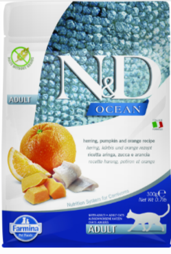 N&D Cat Ocean Pumpkin сельдь с апельсином и тыквой беззерновой сухой корм для кошек, 300 гр MZB036735 - фото 17058