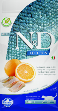 N&D Cat OCEAN сельдь и апельсин беззерновой сухой корм для кошек, 1.5 кг MZB036704 - фото 17068