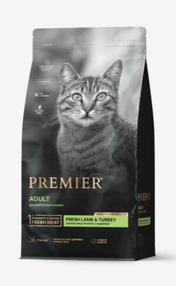 Premier Cat Lamb&Turkey ADULT Свежее мясо ягненка с индейкой для кошек, 400 гр MZB851621 - фото 17144