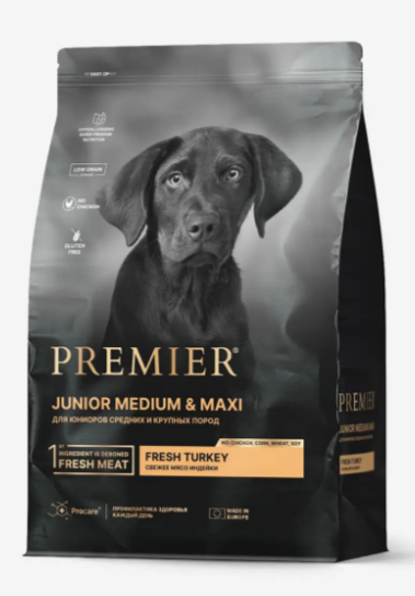 Premier Dog Turkey JUNIOR Medium&Maxi Свежее мясо индейки для юниоров средних и крупных пород, 3 кг MZB851379 - фото 17168