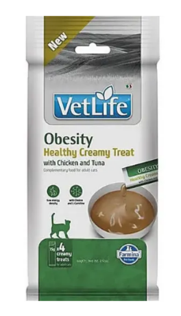 Farmina Vet Life Cat Obesity лакомство крем-суп Обесити для снижения избыточной массы тела с курицей и тунцом для взрослых кошек, 60 гр MZB109023 - фото 17388