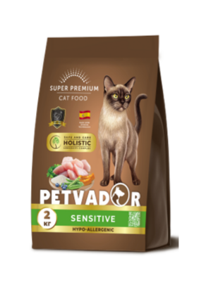 Petvador Holistic полнорационный корм для взрослых кошек с чувствительным пищеварением лосось, 2 кг MZB931346 - фото 17457