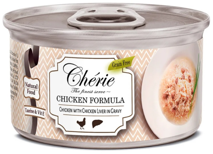 Корм влажный Pettric Cherie - Рубленная курица с куриной печенью в подливе, 80 г MZB601323 - фото 17484