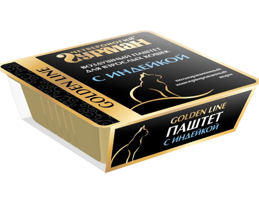 Корм влажный полнорационный для взрослых кошек "Golden line Воздушный паштет с индейкой", 100 гр MZB238302 - фото 17512