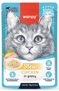 Wanpy Cat Дополнительный консервированный корм пауч для кошек курица в собственному соку, 70 гр MZB853268 - фото 17601