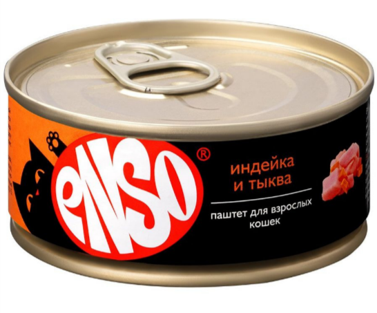 ENSO Корм консервированный полнорационный для взрослых кошек, паштет с индейкой и тыквой, 100 гр MZB365219 - фото 17612