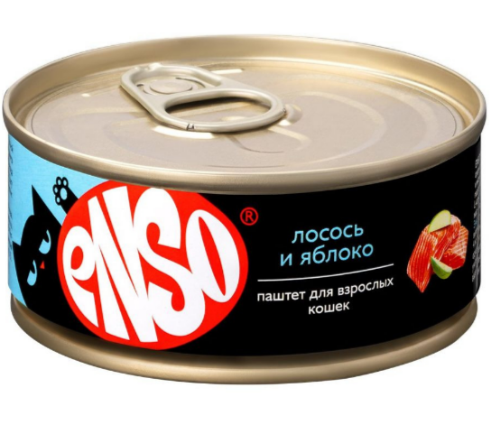 ENSO Корм консервированный полнорационный для взрослых кошек, паштет с лососем и яблоком, 100 гр MZB365240 - фото 17616