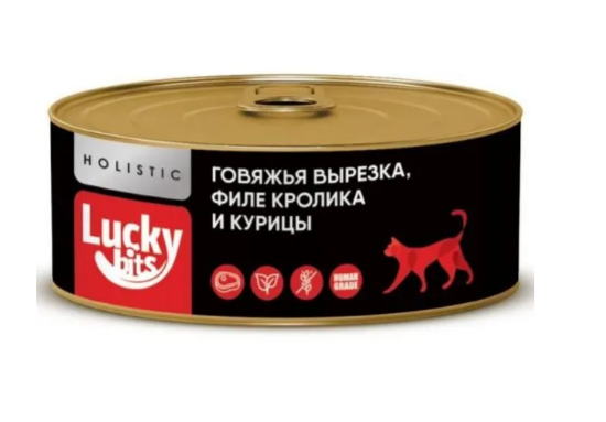 Консервы для кошек Lucky bits говяжья вырезка с филе кролика и курицы, 100 гр MZB017671 - фото 17633