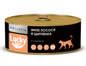 Консервы для кошек Lucky bits филе лосося и цыплёнка с клюквой, 100 гр MZB017749 - фото 17638