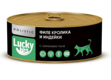 Консервы для кошек Lucky bits филе кролика и индейки с семенами льна, 100 гр MZB017701 - фото 17640