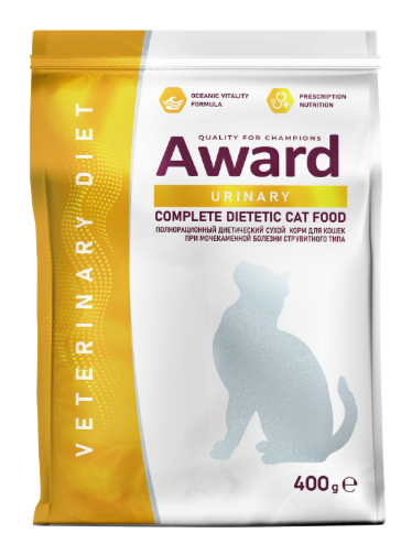 Диетический корм AWARD VETERINARY DIET URINARY для взрослых кошек при мочекаменной болезни струвитного типа, 400 гр MZB200275 - фото 17880