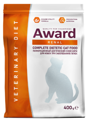 Диетический корм AWARD VETERINARY DIET RENAL для взрослых кошек при заболеваниях почек, 400 гр MZB200336 - фото 17892