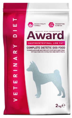 Диетический корм AWARD VETERINARY DIET GASTROINTESTINAL LOW FAT для взрослых собак при заболеваниях желудочно-кишечного тракта, 2 кг MZB200190 - фото 17926