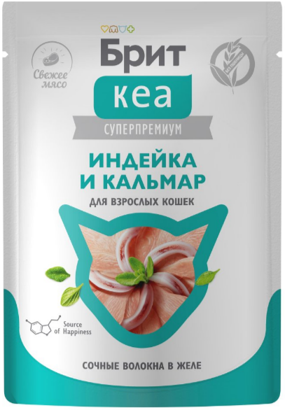 БРИТ КЕА Пауч для взрослых кошек Индейка и Кальмар в желе, 75 гр MZB062974 - фото 18033