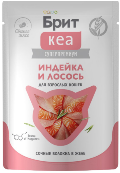БРИТ КЕА Пауч для взрослых кошек Индейка и Лосось в желе, 75 гр MZB062981 - фото 18036