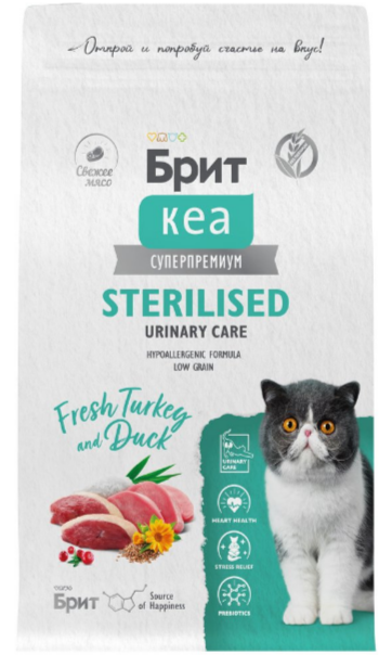 БРИТ КЕА Сухой корм с индейкой и уткой для стерилизованных кошек STERILISED URINARY CARE, 1.5 кг MZB067061 - фото 18095