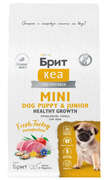 Брит Кеа Сух корм MINI DOG PUPPY & JUNIOR HEALTHY GROWTH MONOPROTEIN с индейкой для щенков, 400 гр MZB010704 - фото 18139