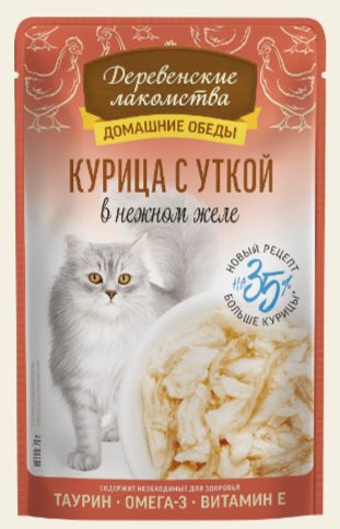 Деревенские лакомства консервы для кошек «Курица с уткой в нежном желе», пауч 70 гр MZB500646 - фото 18235