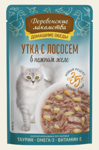 Деревенские лакомства консервы для кошек «Утка с лососем в нежном желе», пауч 70 гр MZB218909 - фото 18247