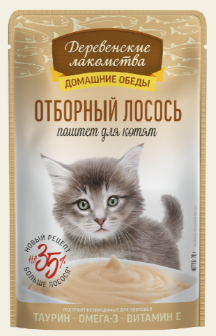 Деревенские лакомства консервы для кошек «Отборный лосось паштет для котят», пауч 70 гр MZB218985 - фото 18276