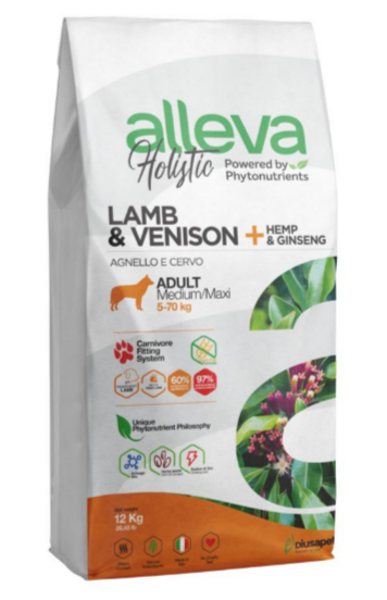 ALLEVA HOLISTIC ADULT LAMB & VENISON MEDIUM/MAXI / Аллева Холистик для взрослых собак с ягненком и олениной, коноплей и женьшенем Медиум Макси, 12 кг MZB002431 - фото 18392