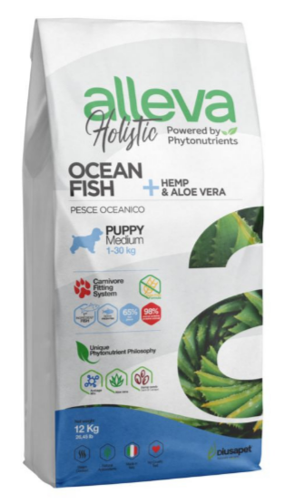 ALLEVA HOLISTIC PUPPY/JUNIOR OCEAN FISH MEDIUM 2KG/ Аллева Холистик для щенков и юниоров с океанической рыбой, коноплей и алое вера Медиум, 2 кг MZB002271 - фото 18401