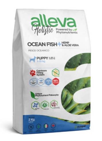 ALLEVA HOLISTIC PUPPY/JUNIOR OCEAN FISH MINI Аллева Холистик для щенков и юниоров с океанической рыбой, коноплей и алое вера мини, 800 гр MZB002219 - фото 18402