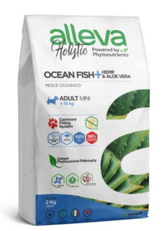 ALLEVA HOLISTIC ADULT OCEAN FISH MINI Аллева Холистик для взрослых собак с океанической рыбой, коноплей и алое вера Мини, 2 кг MZB002325 - фото 18406