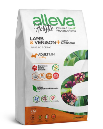 ALLEVA HOLISTIC ADULT LAMB & VENISON MINI 2KG/ Аллева Холистик для взрослых собак с ягненком и олениной, коноплей и женьшенем мини, 2 кг MZB002349 - фото 18410